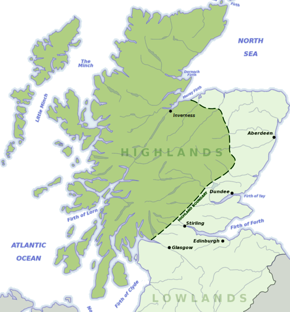 Map showing the Scottish Highlands and Lowlands